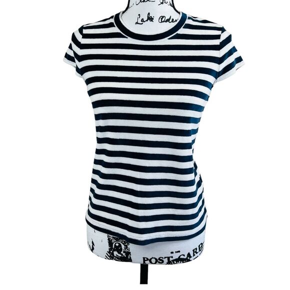 Madewell Women Striped Crew Neck Short Sleeve Velvet top size XS boho nautical - Picture 1 of 12